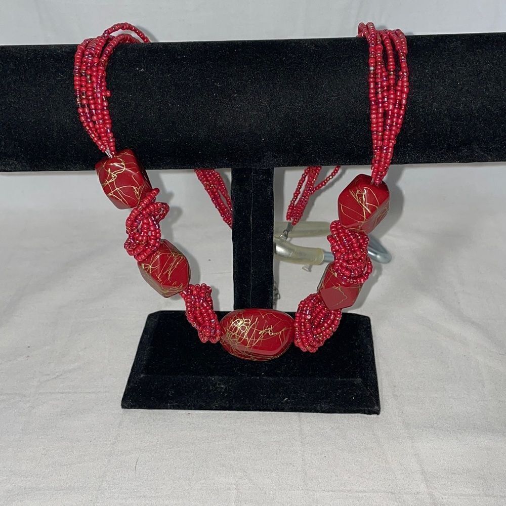 Large red beaded necklace